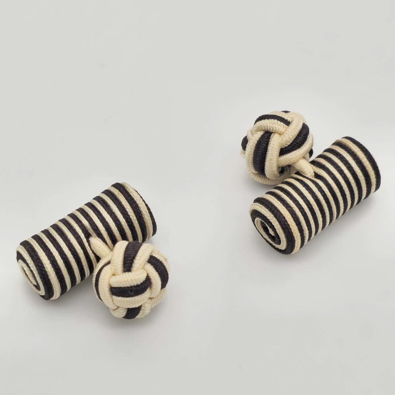 CUFFLINK SILK KNOT, TYPE BARREL & FIST, WHITE BLACK WHITE - KNisa Premium Men's Fashion Brand