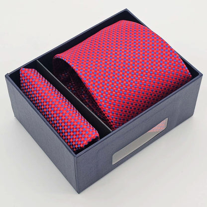 Regal Crimson Royal Weave Tie with Signature Pocket Square - KNisa Premium Men's Fashion Brand